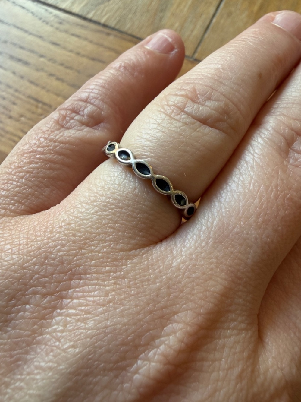Pandora Silver Ring size 6 with Black accents